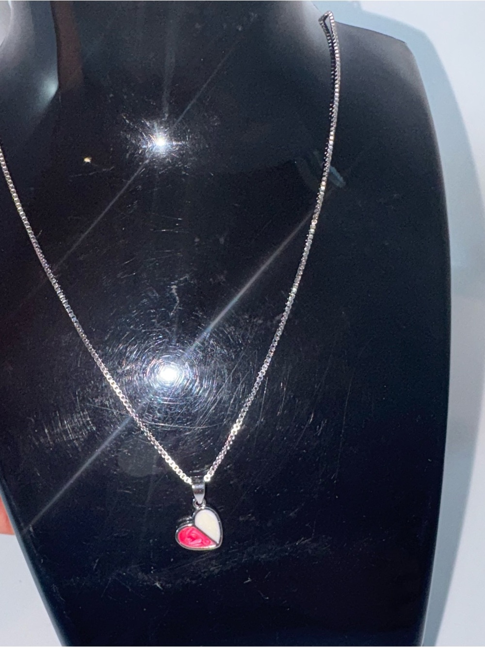 925 Silver Heart Pendant Necklace with Pink and Cream Inlay